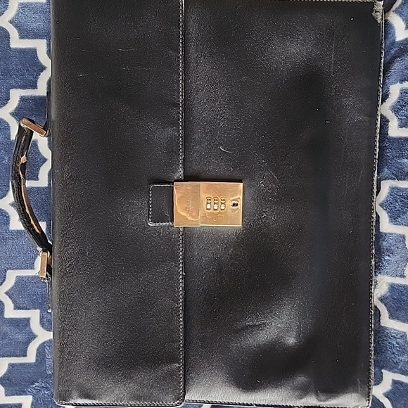 Other - Leather Men’s Briefcase with Gold Lock - Black